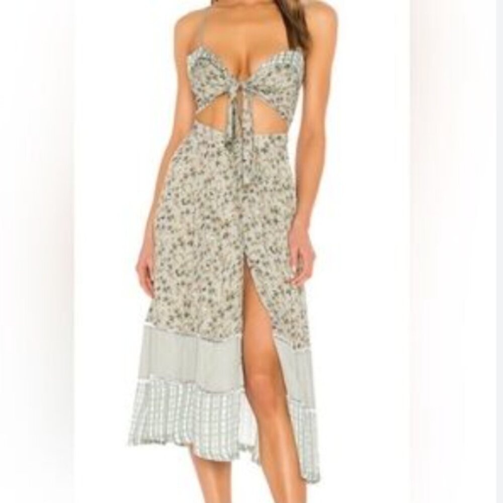 Agua Bendita Karen Midi/Long Dress Geen Floral Button Front Slit